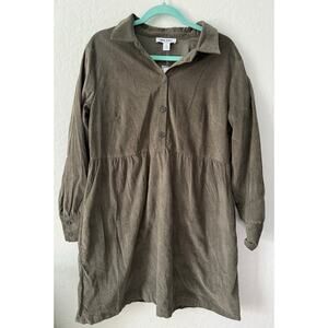 Nine West Green Long Sleeve Button Up Empire Waist Knee Length Dress XL NWT